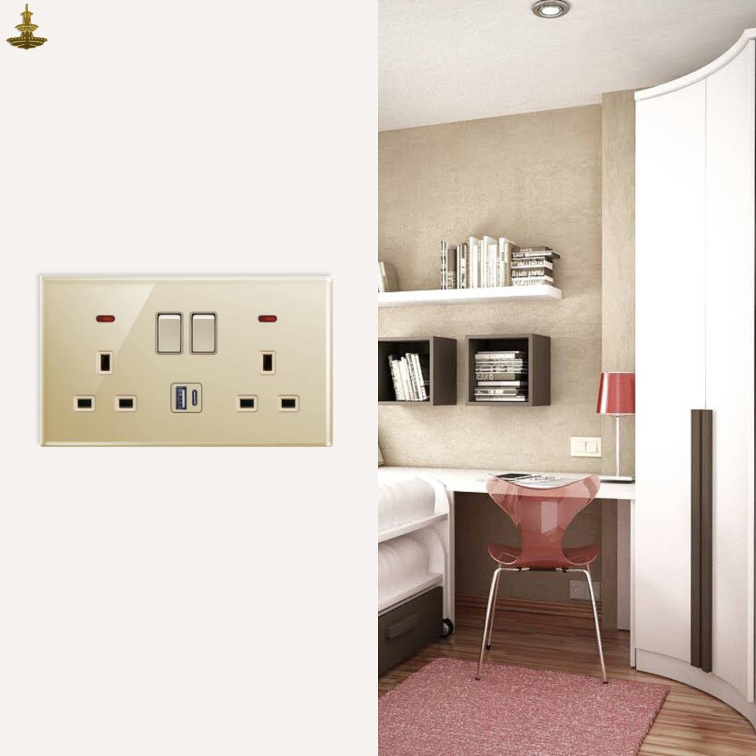 Double 13A Switch Socket with Neon+USB Type-A and C(Single Pole) - Image