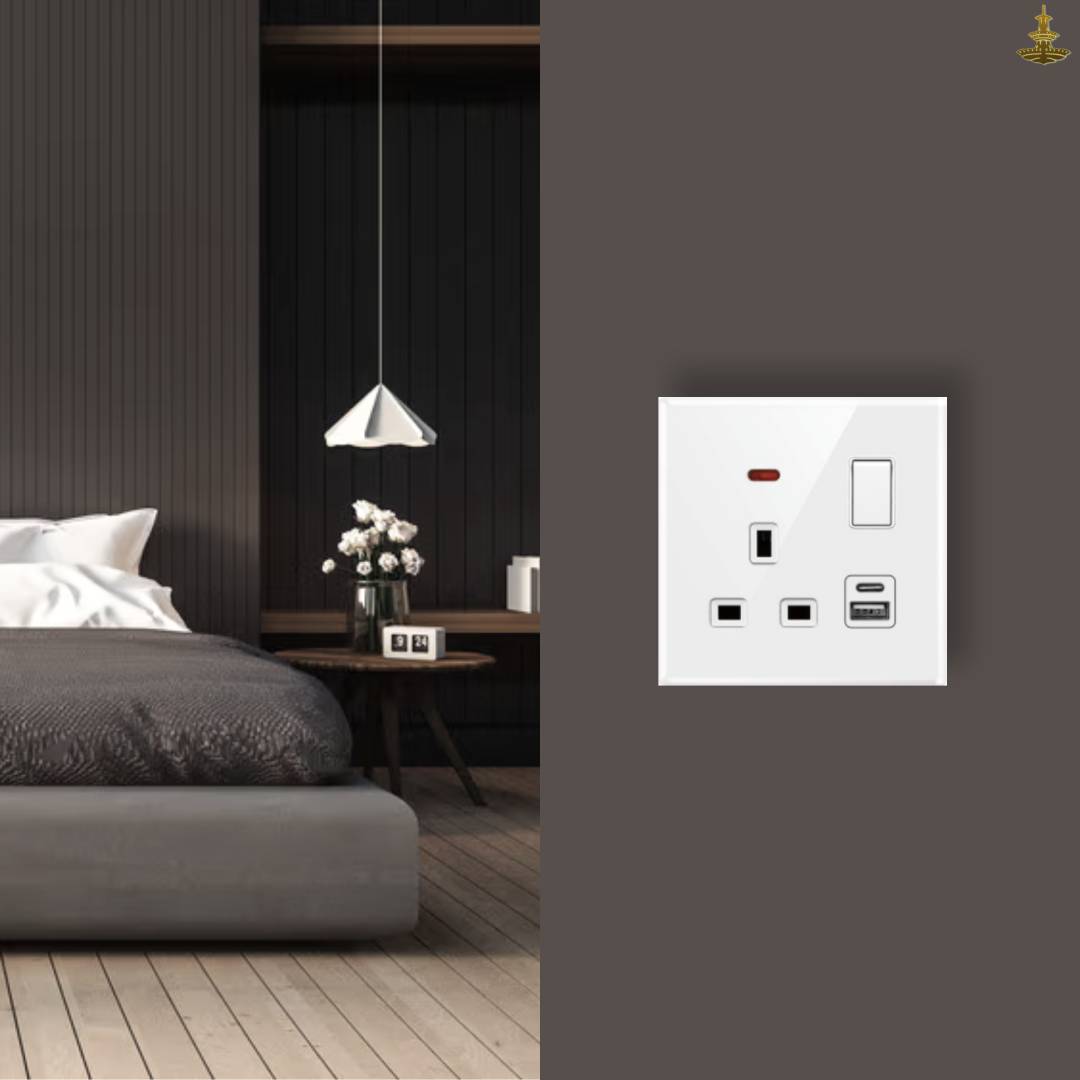 Wall Switch Socket 13A with Neon+USB Type-A and C(Single Pole) - Image
